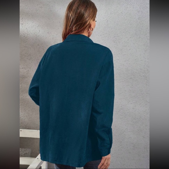 Boho dusty blue button down corduroy shirt - Picture 8 of 16